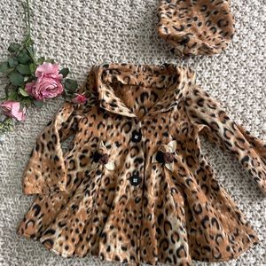 Adorable Leopard Print Handmade Fleece Coat with Hat